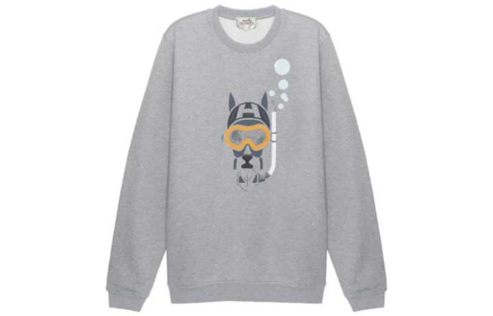 HERMES HERMES Sweatshirts Men's Gray Crew Neck Moderate Regular