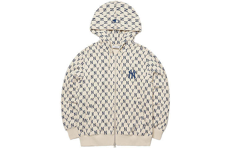 MLB Old Flower Sweatshirts Unisex Cream Hooded Moderate Cardigan