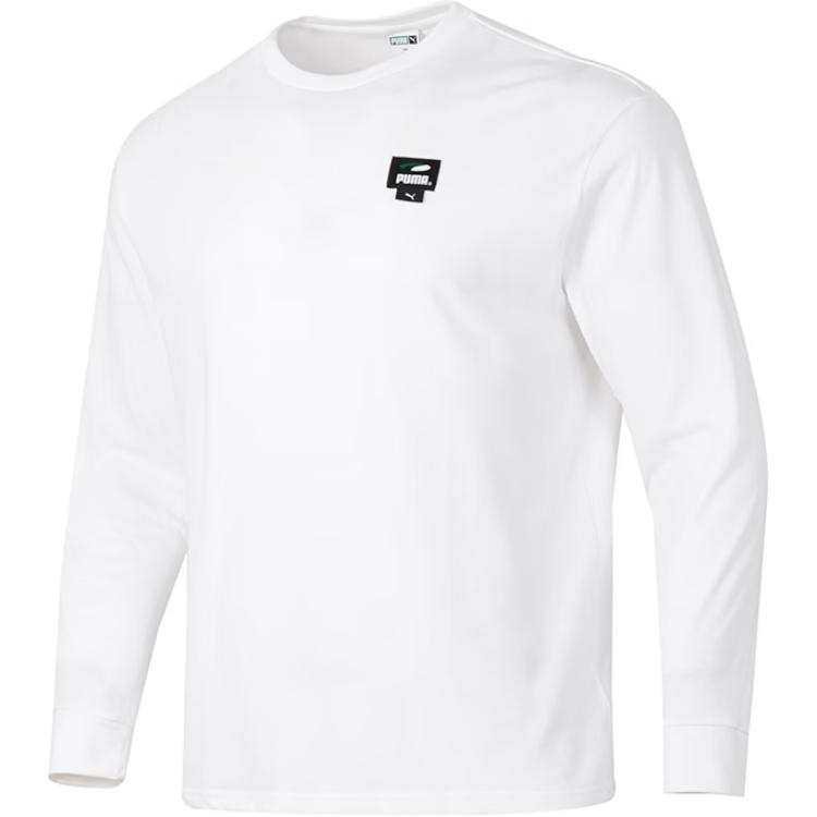 PUMA T Shirts Men's White Crew Neck Moderate Straight Fit