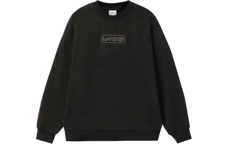 Li-Ning Li Ning Training Collection, Solid Color Loose Fit Fleece Lined Crew Neck Pullover Sweatshirt Winter Unisex Black