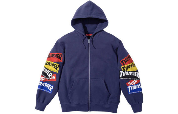 Supreme Supreme Thrasher multi logo zip-up hoodie