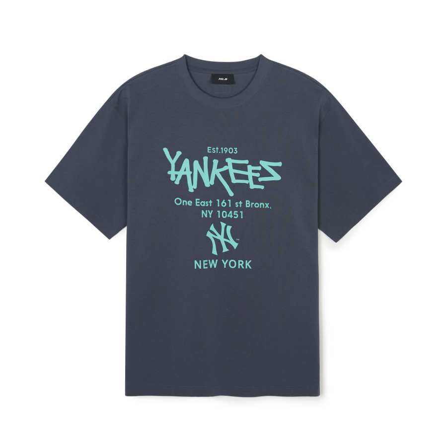 MLB New York Yankees T Shirts Unisex Gray Crew Neck Moderate Straight Fit