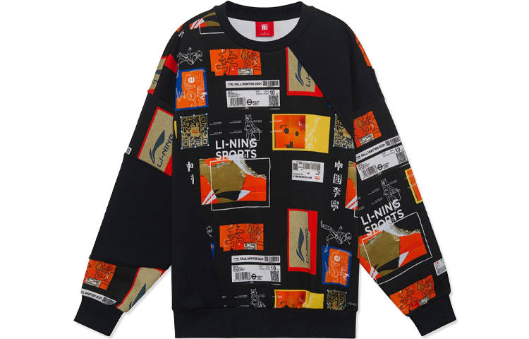 Li-Ning Li Ning Sweatshirts Unisex Black Crew Neck Moderate Regular
