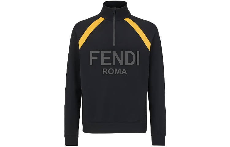 FENDI Sweatshirts Men's Black Stand Collar Moderate Regular