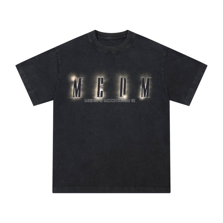 MEDM T Shirts Unisex Washed Black Crew Neck