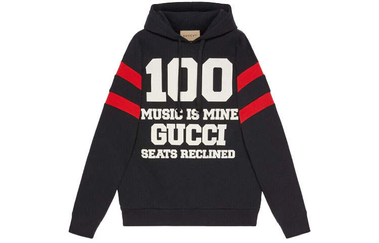 GUCCI Sweatshirts Men's Black Hooded Non Detachable Moderate