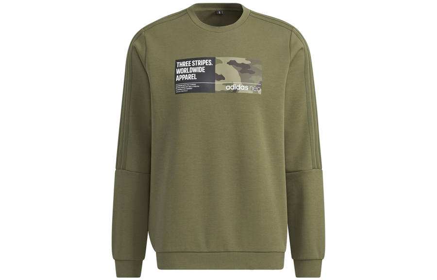 Adidas Neo Sweatshirts Men's Army Green Crew Neck Moderate Regular