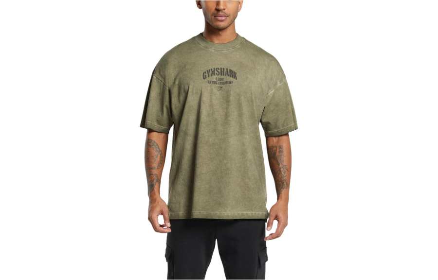 GYMSHARK T Shirts Men's Green Crew Neck Moderate Straight Fit