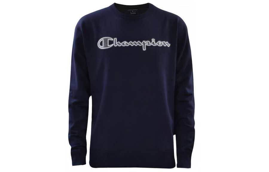 Champion FW21 Letter Print Fleece Lined Casual Pullover US Version Sweatshirt Unisex Navy Blue