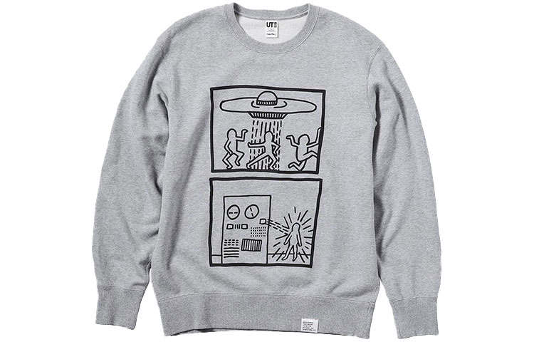 UNIQLO X Keith Haring Sweatshirts Unisex Gray Crew Neck Moderate Regular