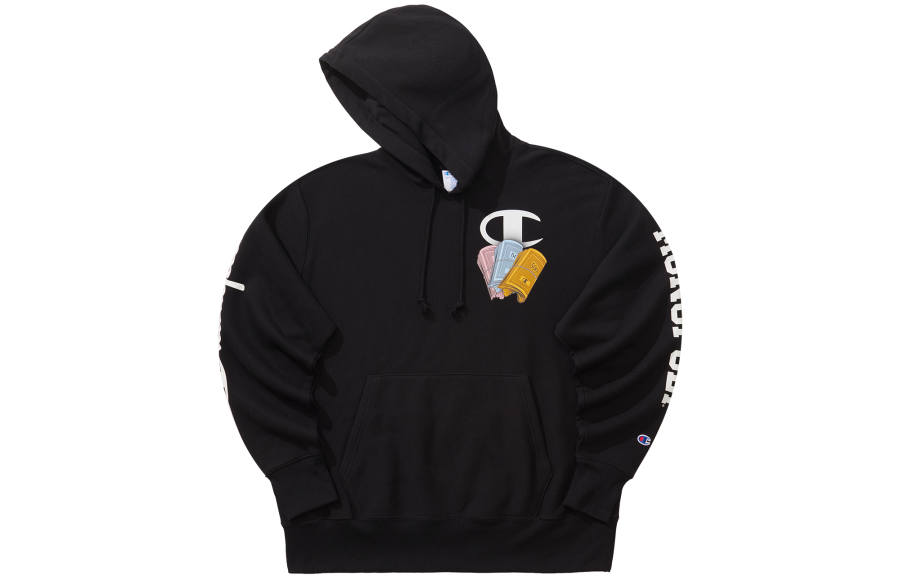 Champion Hasbro Collaboration, Print Logo Hooded Pullover Thickened And Fleece Lined Athleisure Sweatshirt Unisex Black