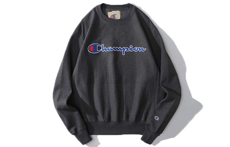Champion Grass Stitched Applique Fleece Lined, US Version, Winter Sweatshirt Unisex Dark Gray