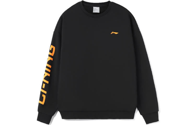 Li-Ning Li Ning Training Collection Logo Print Thermal Fleece Lined Loose Fit Crew Neck Pullover Sweatshirt Unisex Black