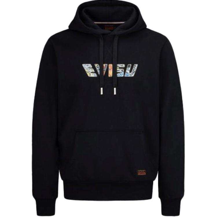 EVISU Sweatshirts Men's Black Hooded Non Detachable Moderate