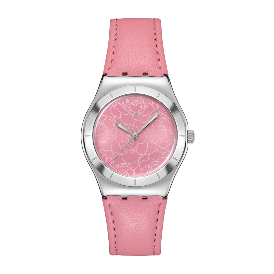 SWATCH Quartz Movement Unisex Watches Pink Watch Dial Artificial Leather Strap