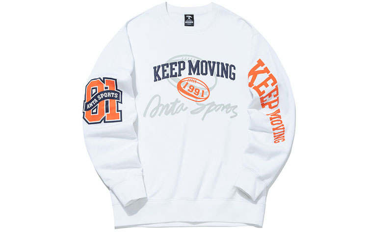 Anta Life Collection Fleece Lined Long Sleeved Pullover Casual Sweatshirt Unisex White