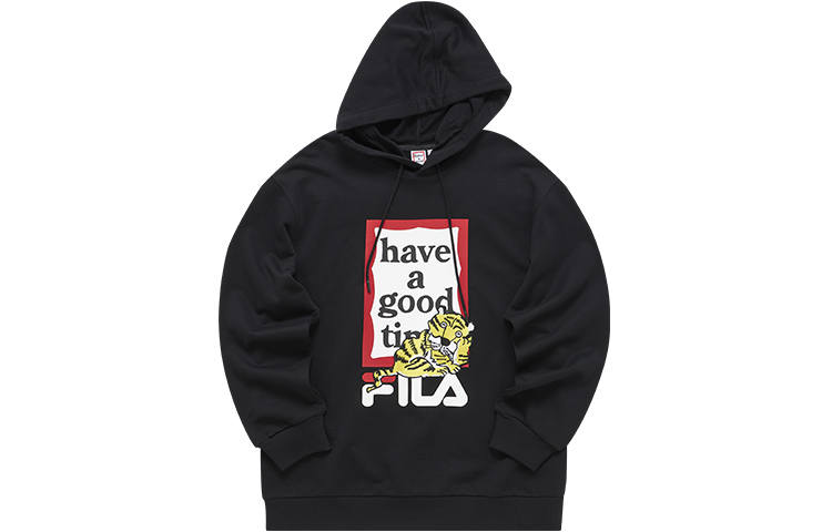 FILA Co Branded Year Of The Tiger Collection Sweatshirts Unisex Jet Black Hooded Non Detachable Moderate