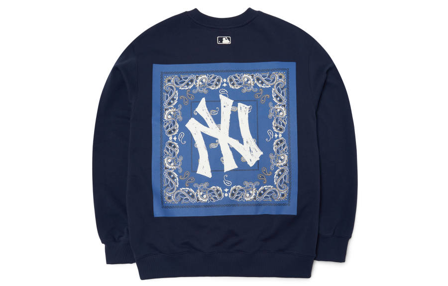 MLB Cashew Flower Sweatshirts Unisex Dark Marine Blue Crew Neck Moderate Other