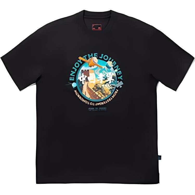 Li-Ning Li Ning T Shirts Unisex Black Crew Neck Moderate