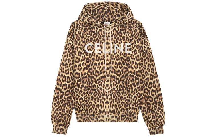 CELINE CELINE Sweatshirts Men's Leopard Print Hooded Moderate Regular