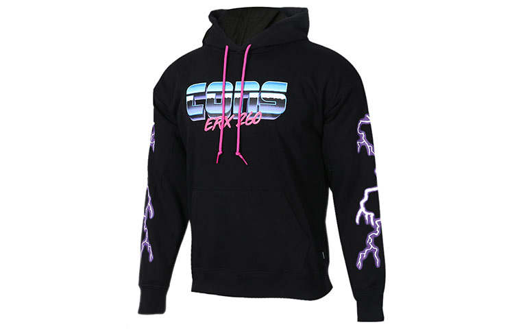 Converse Lightning Logo Print American Vintage Sports Fleece Lined Pullover, Winter Sweatshirt Men's Black