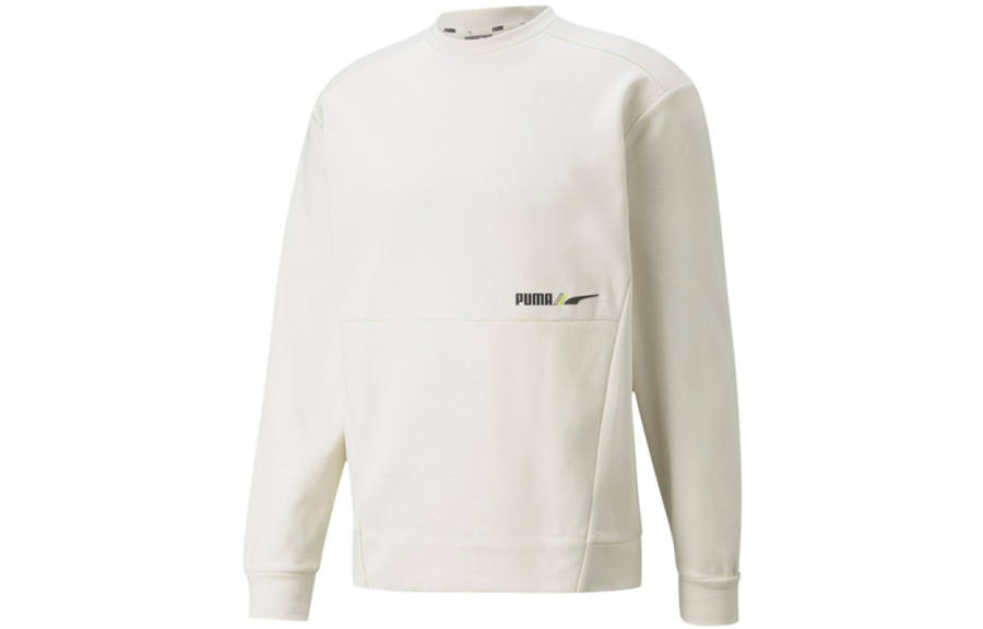 PUMA Logo Solid Color Thickened And Fleece Lined Sports Knitted Fabric Crew Neck Pullover Sweatshirt Men's Ivory White
