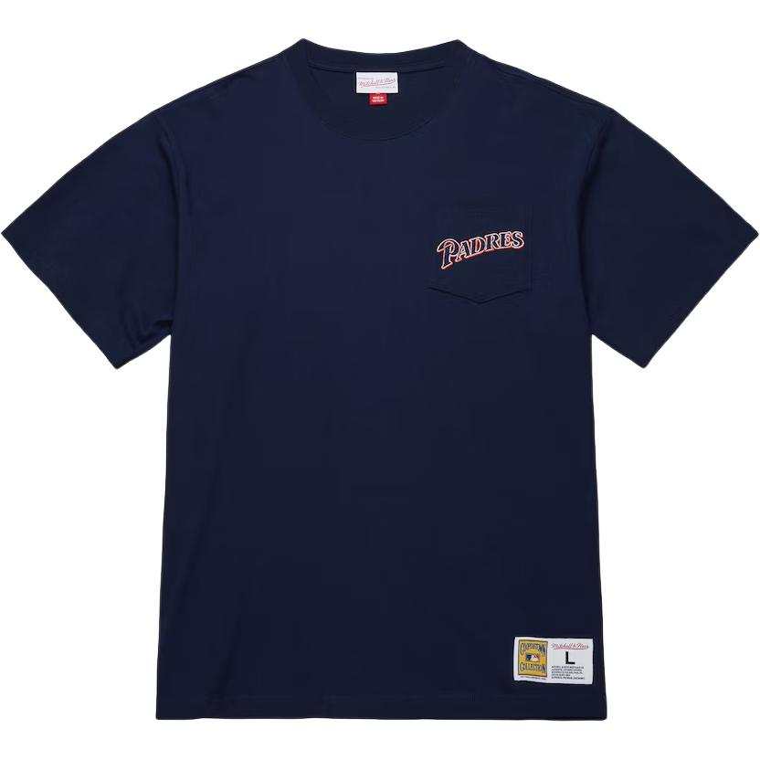 Mitchell Ness x MLB SAN DIEGO PADRES Intage Logo Double Hit Pocket T Shirt Men's Marine Blue