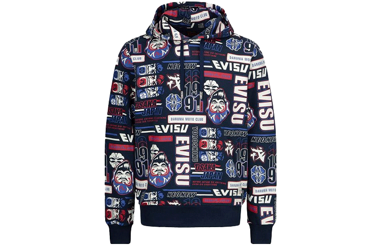 EVISU Sweatshirts Men's Blue Hooded Moderate Heavyweight