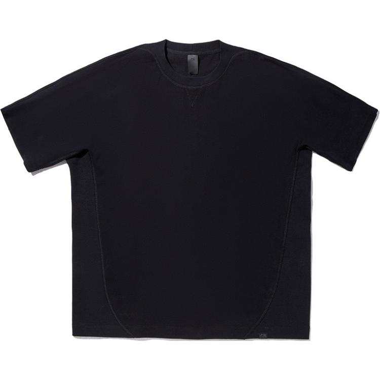 Li-Ning Li Ning T Shirts Unisex Black Crew Neck Moderate Straight Fit