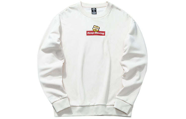 ANTA Anta Life Collection Long Sleeved Fleece Lined Pullover Sweatshirt Men's White