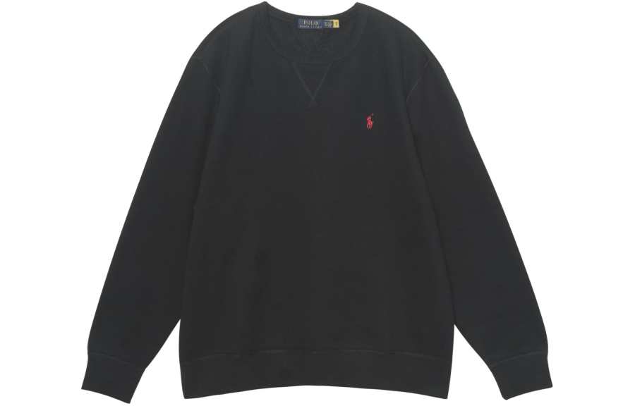 Polo Ralph Lauren Classic Solid Color Logo Embroidery Pullover Crew Neck Fleece Lined Sweatshirt Men's Black