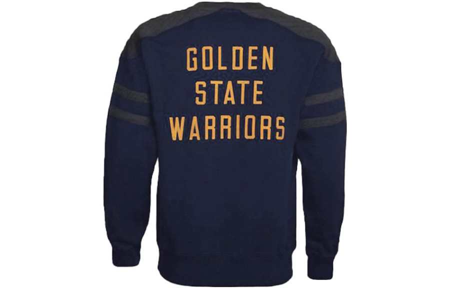 Mitchell Ness Golden State Warriors, Embroidery Letter Logo Basketball Fleece Lined Crew Neck Sweatshirt Unisex