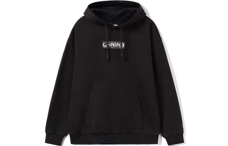 Li-Ning Li Ning Sports Fashion Collection Embroidery Logo Loose Fit Fleece Lined Thermal Hooded Sweatshirt Unisex Black