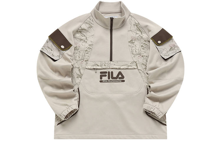 FILA FUSION X White Mountaineering Sweatshirts Men's Skin Gray Stand Collar Moderate Regular