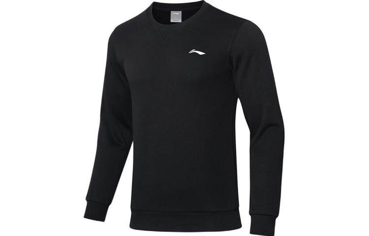 Li-Ning Li Ning Training Collection, Solid Color Fleece Lined Thermal Pullover Long Sleeved Sweatshirt Men's Black