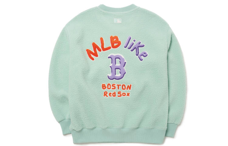 MLB Boston Red Sox, Sherpa Sports Fleece Lined Crew Neck Sweatshirt Unisex Mint Green