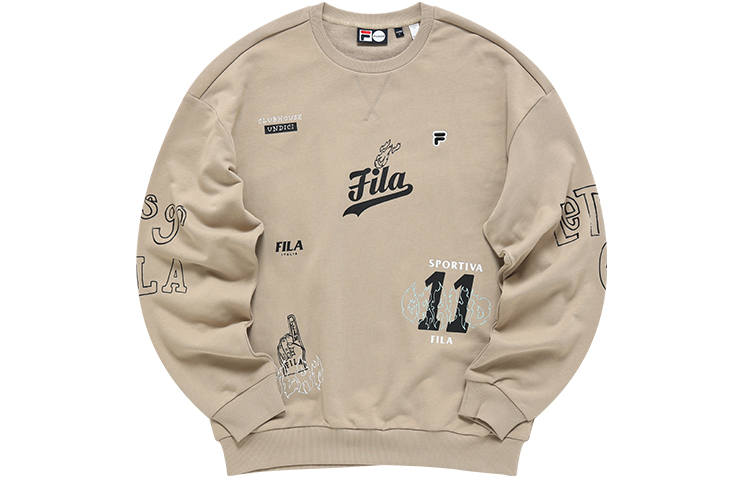FILA FUSION Sweatshirts Men's Antler Khaki Crew Neck Moderate Regular