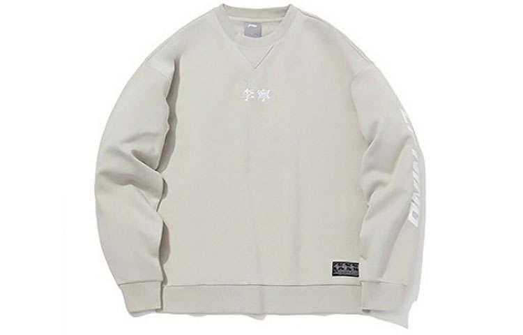 Li-Ning Li Ning Sports Fashion Collection, Embroidery Logo Loose Fit Fleece Lined Crew Neck Pullover Sweatshirt Winter Men's