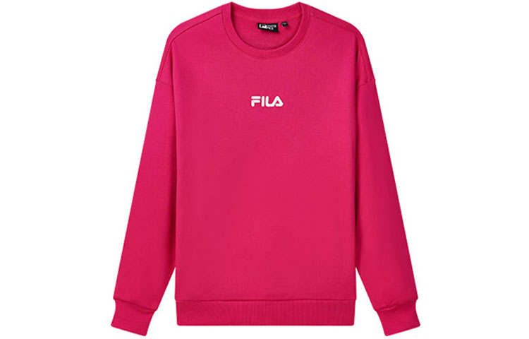 FILA Embroidery Logo Solid Color Sports Fleece Lined Pullover Sweatshirt Unisex Fuchsia