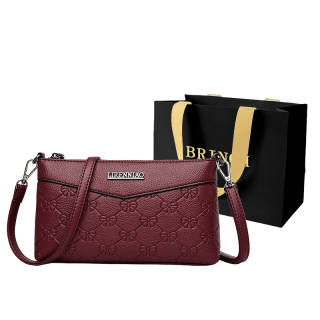 BRINCH PU Comfortable Fabric Handheld Crossbody Bag, Shoulder Bag Women's Black/Burgundy