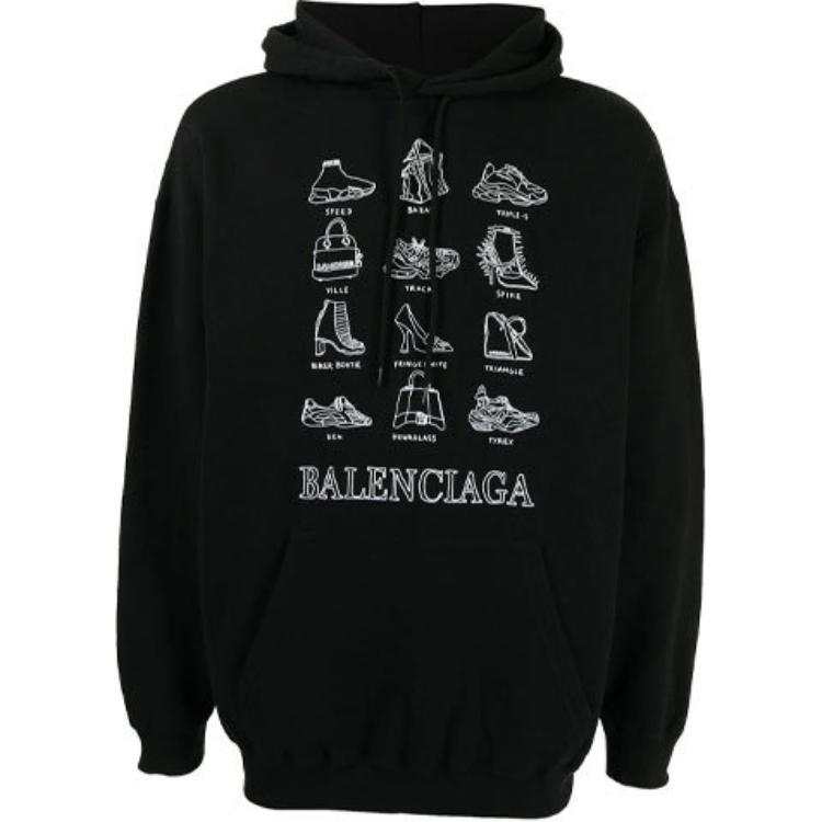 Balenciaga Sweatshirts Men's Black Hooded Moderate Regular