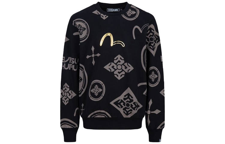 EVISU Sweatshirts Men's Black Crew Neck Moderate Heavyweight