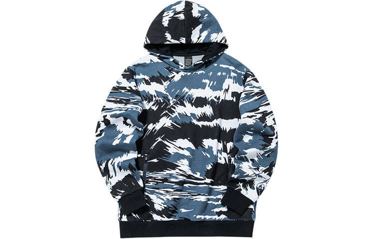 Anta Basketball Collection Camouflage Fleece Lined Thermal Casual Long Sleeved Hooded Sweatshirt Men's Black White