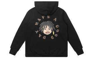 HARSH AND CRUEL HC Perfectionist Hand Drawn Cartoon Dirty Braid Golden Tooth Pullover Fleece Lined Little Black Hooded