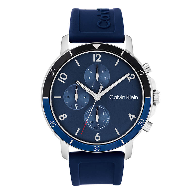 CALVIN KLEIN Quartz Movement Men's Watches Watch 46mm*46mm*10.7mm Blue Dial Stainless Steel Case Silicone Strap