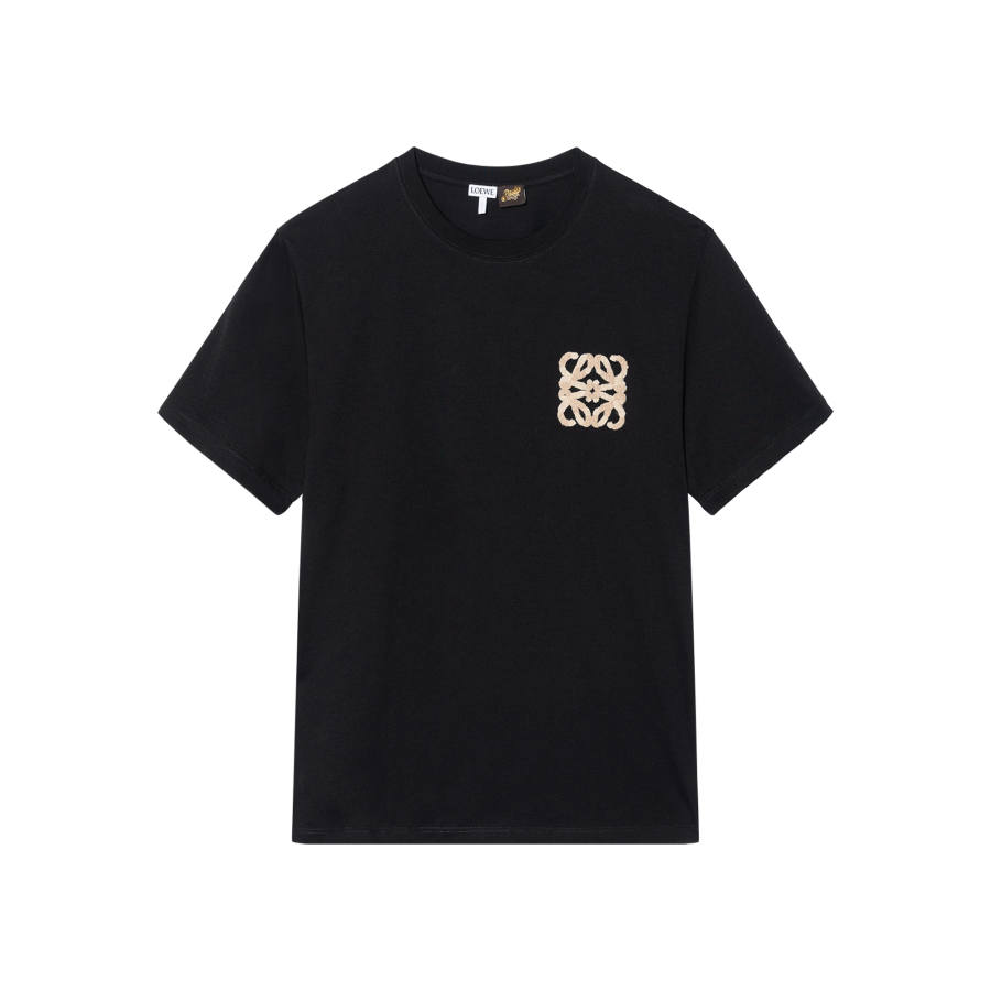 LOEWE Paula's Ibiza Logo Embroidery Loose Fit Crew Neck Short Sleeved T Shirt SS24 T Shirt Men's Black