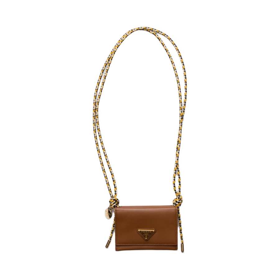 PRADA PRADA Calfskin Card Holder Unisex Cognac