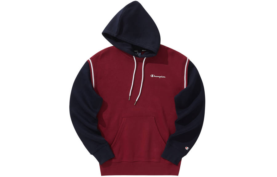 Champion Legacy Collection, Embossed Label Logo Patchwork Multicolor Mock Two Piece Fleece Lined Hooded Sweatshirt