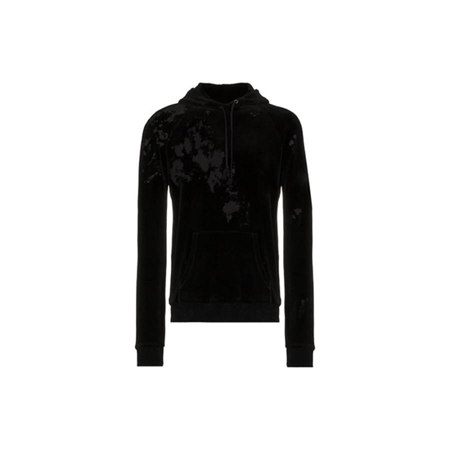 Saint Laurent Distressed Effect Drawstring Velvet Hoodie