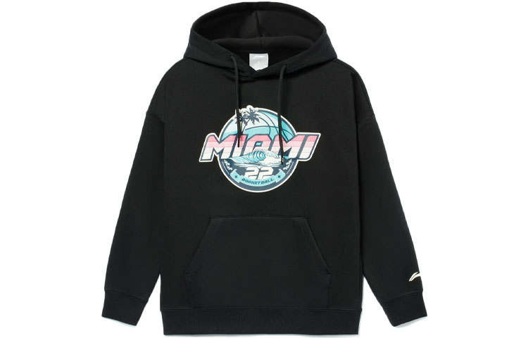 Li-Ning Li Ning Sports Basketball Collection Print Fleece Lined Thermal Pullover Sweatshirt Unisex Black